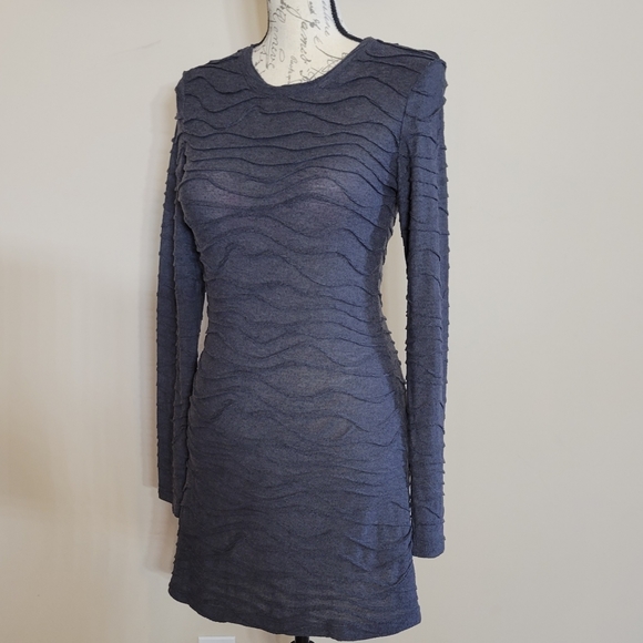Bisou Bisou Grey Long Sleeve Ruffle Wave Dress - Picture 1 of 3